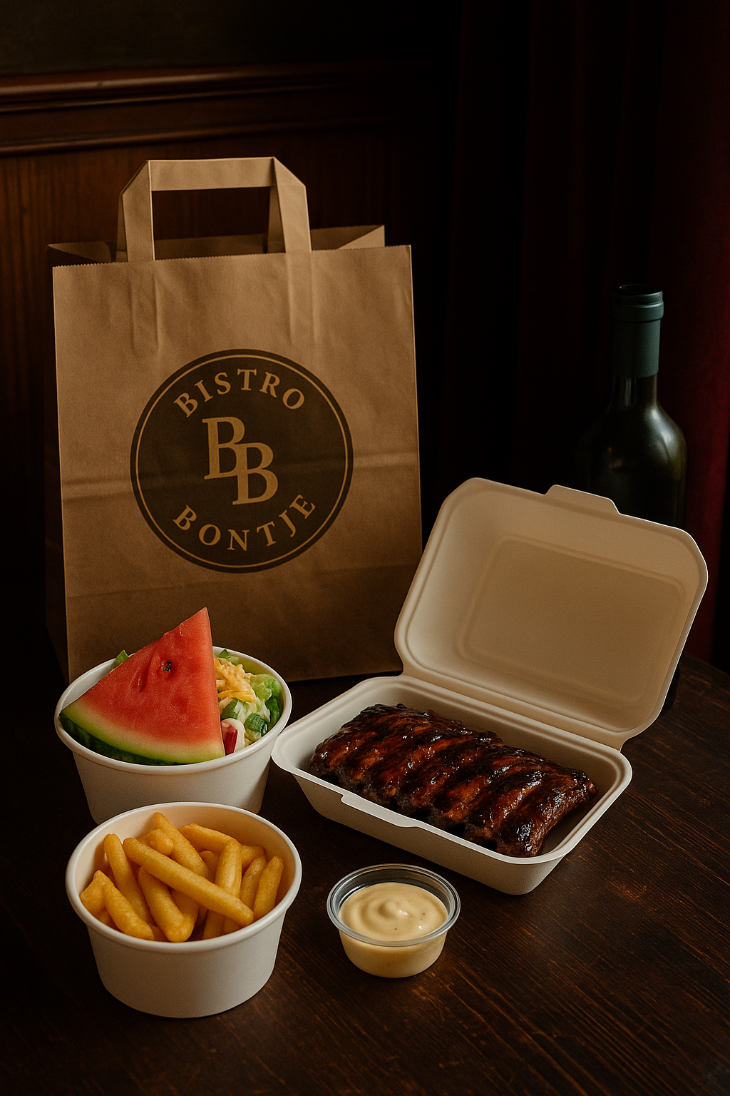 Take‑out tas met gouden logo